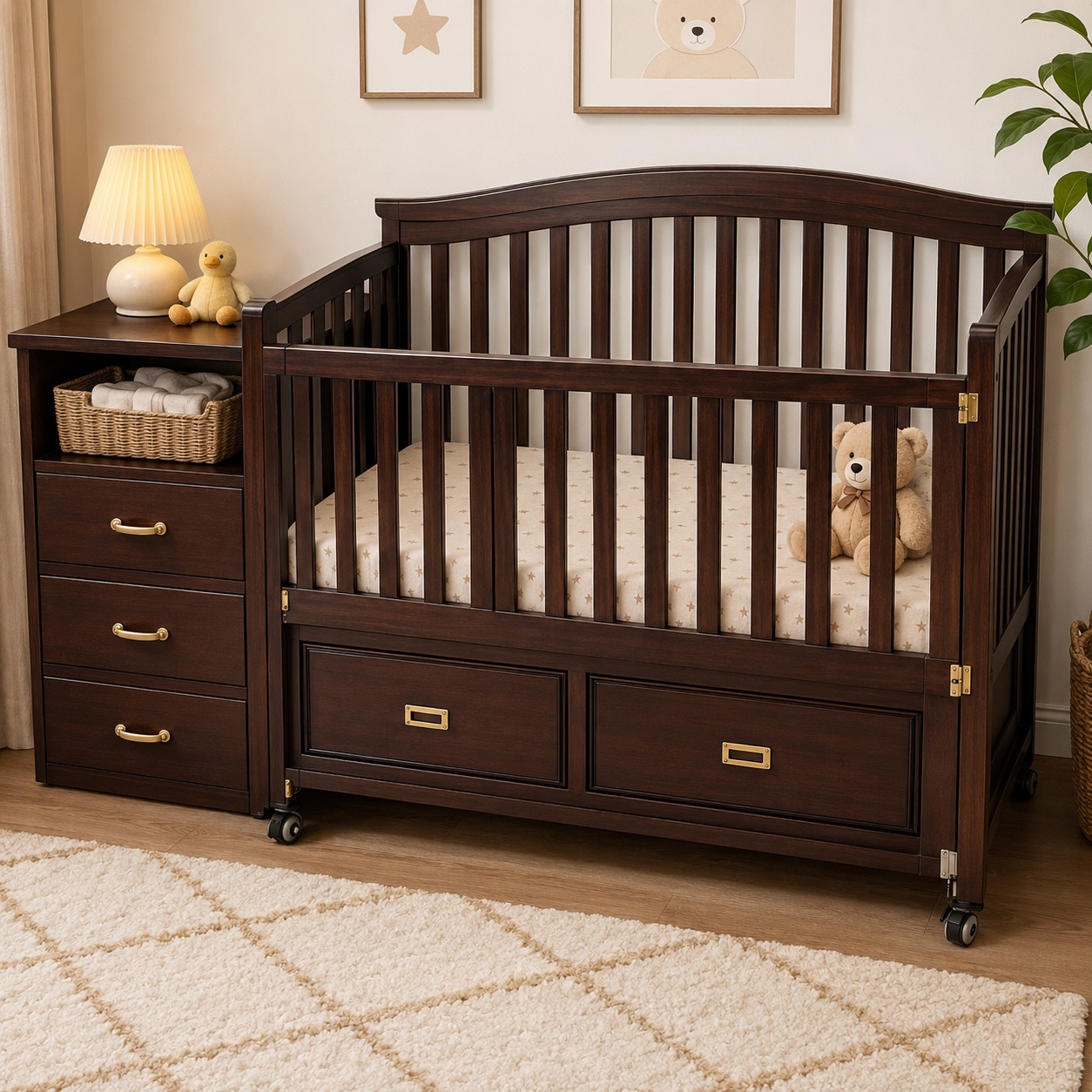 Premium Solid Wood Baby Crib with Storage